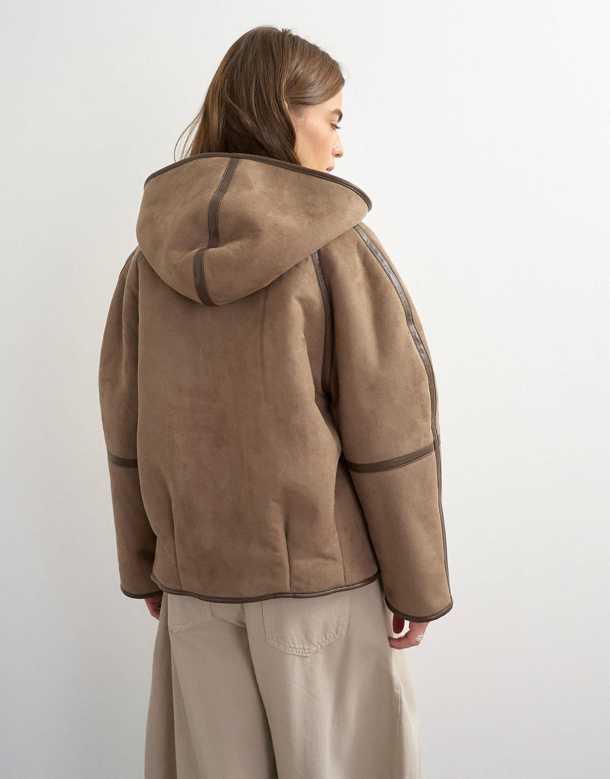 Topshop hooded shearling toggle detail jacket in brown