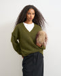 Topshop knitted deep v neck jumper with wool in moss