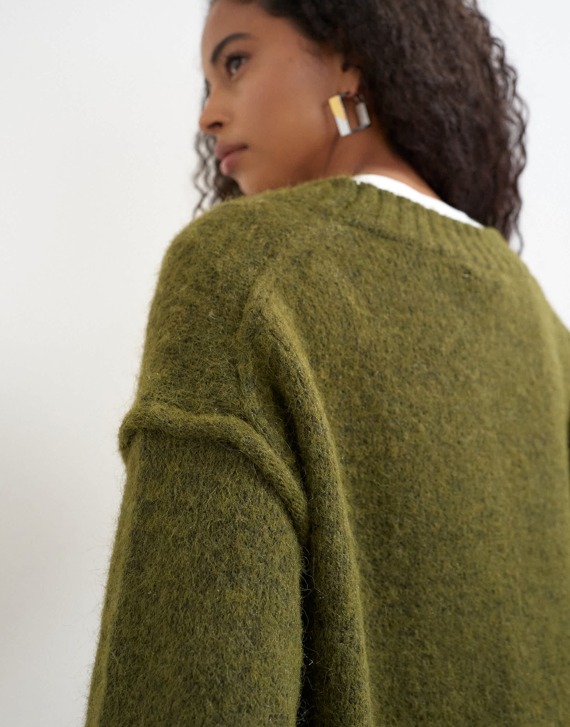 Topshop knitted deep v neck jumper with wool in moss