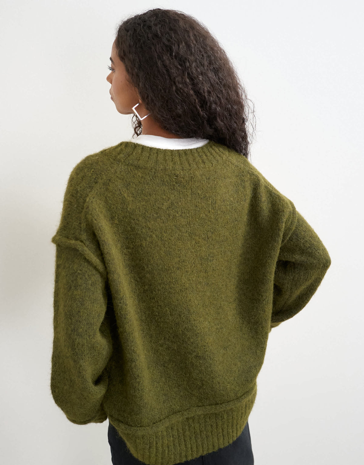 Topshop knitted deep v neck jumper with wool in moss