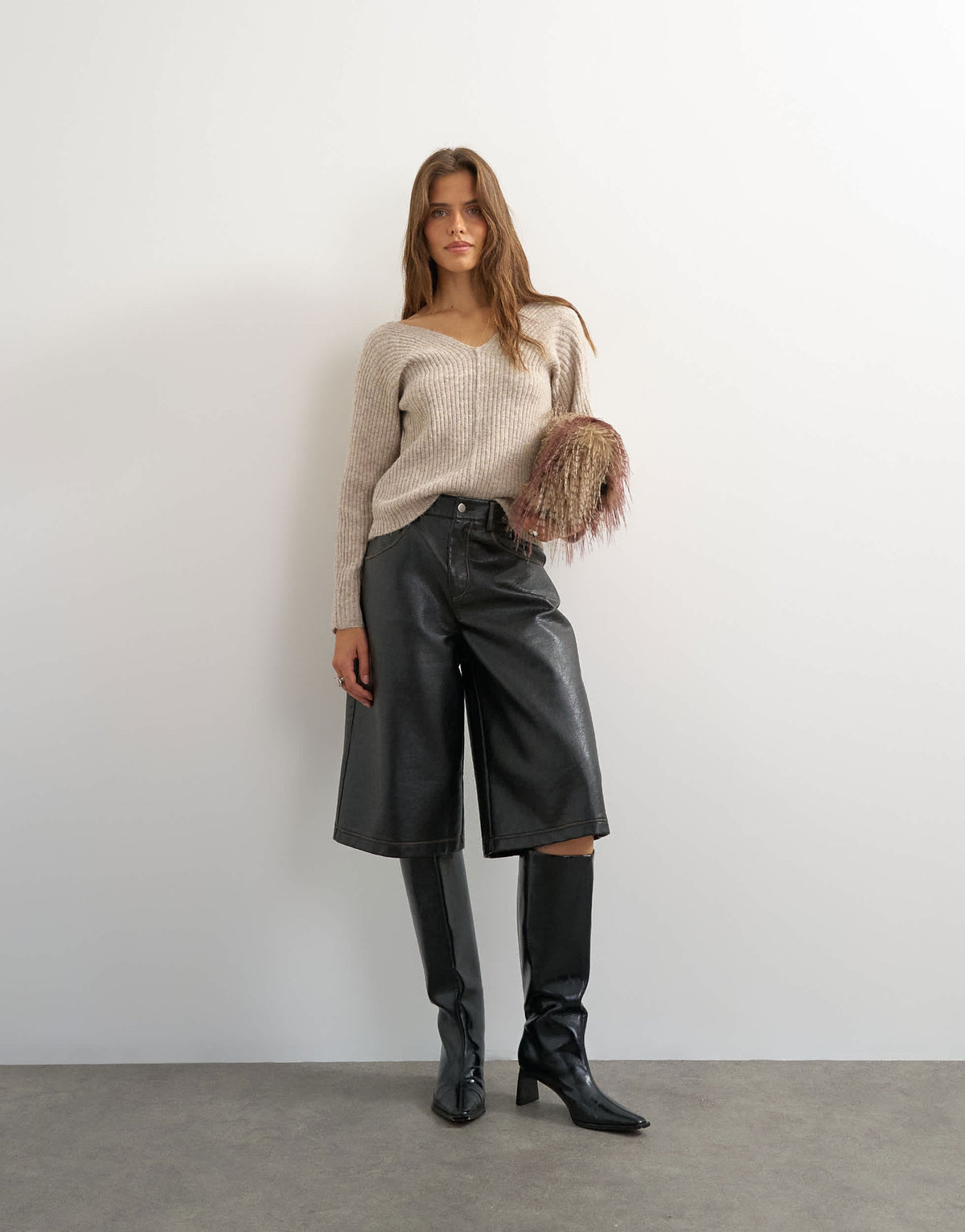 Topshop knitted slouchy rib jumper in oat