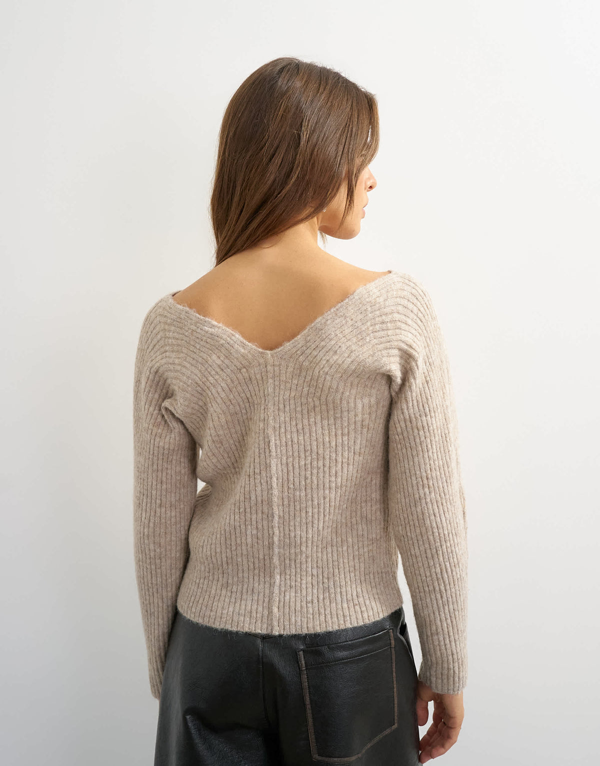 Topshop knitted slouchy rib jumper in oat