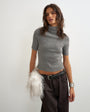 Topshop knitted rib yoke funnel neck top in grey