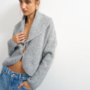Topshop knitted shawl collared cardigan in smoke