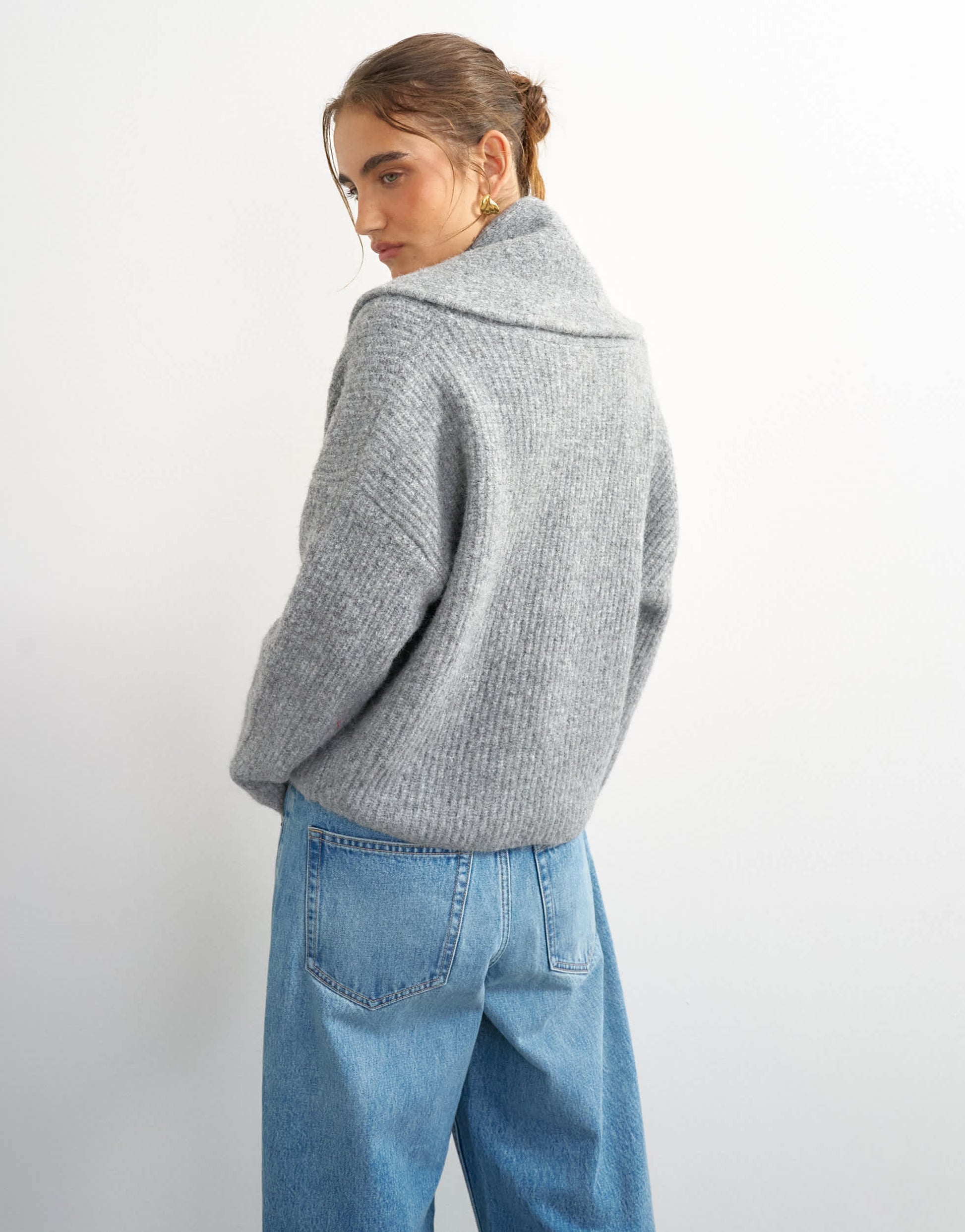 Topshop knitted shawl collared cardigan in smoke