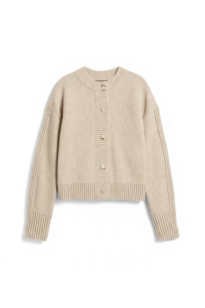 Topshop knitted boxy deep rib cardigan in latte