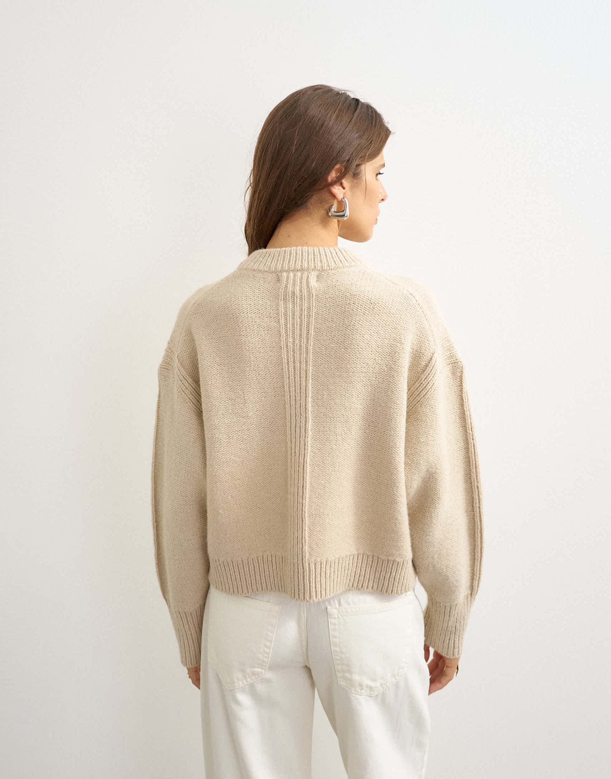 Topshop knitted boxy deep rib cardigan in latte