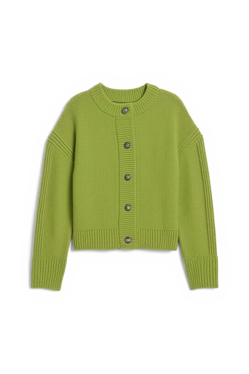 Topshop knitted boxy pointelle deep rib cardigan in green