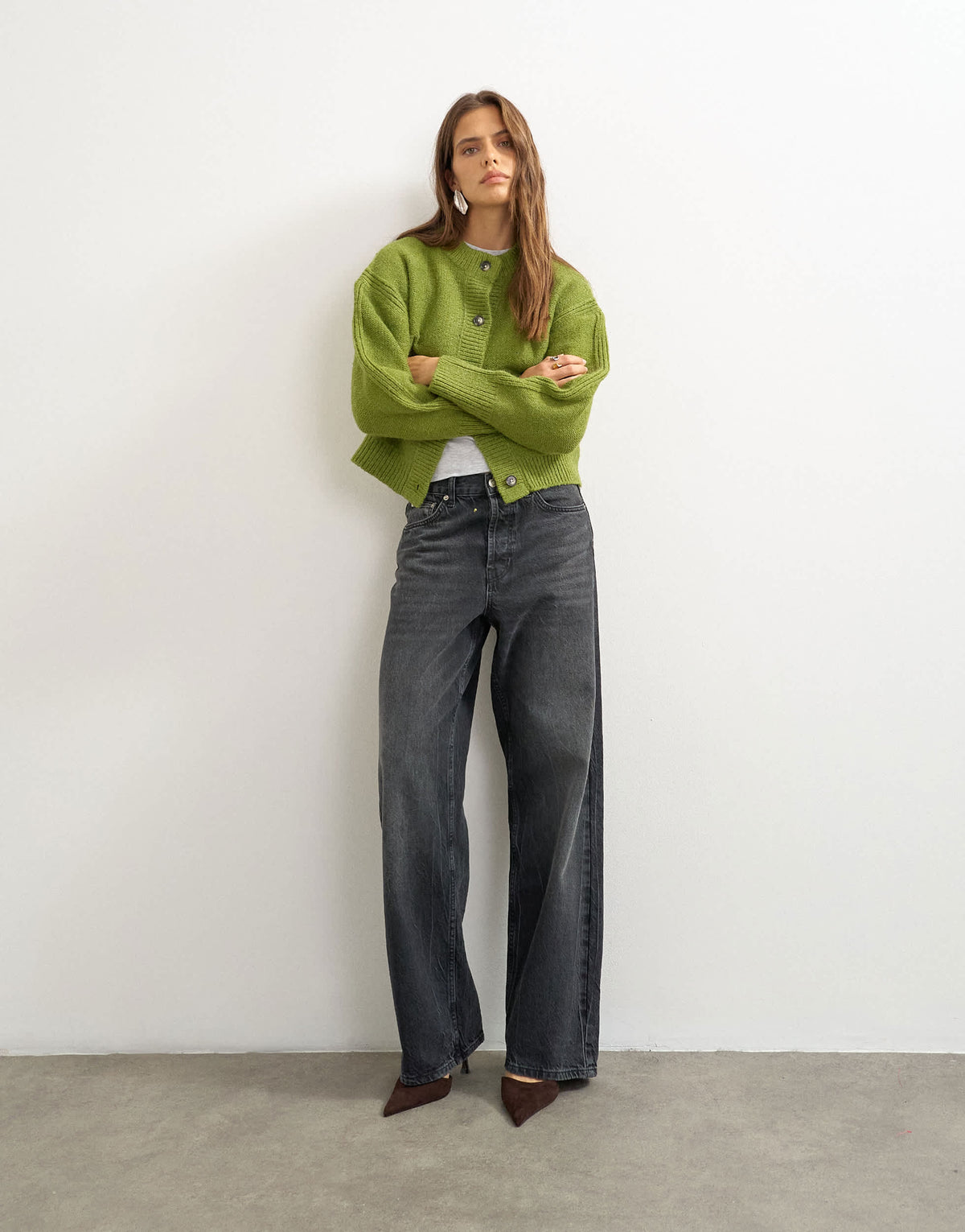 Topshop knitted boxy deep rib cardigan in green