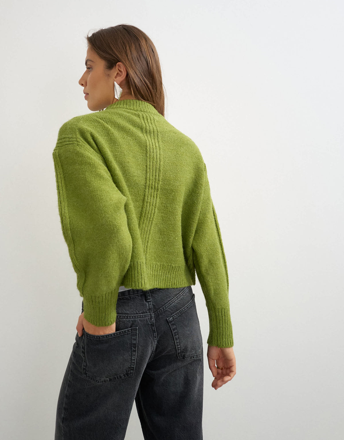 Topshop knitted boxy deep rib cardigan in green