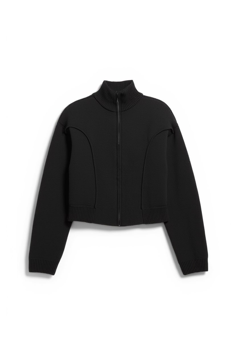 Topshop knitted shoulder padded seam detail jacket in black