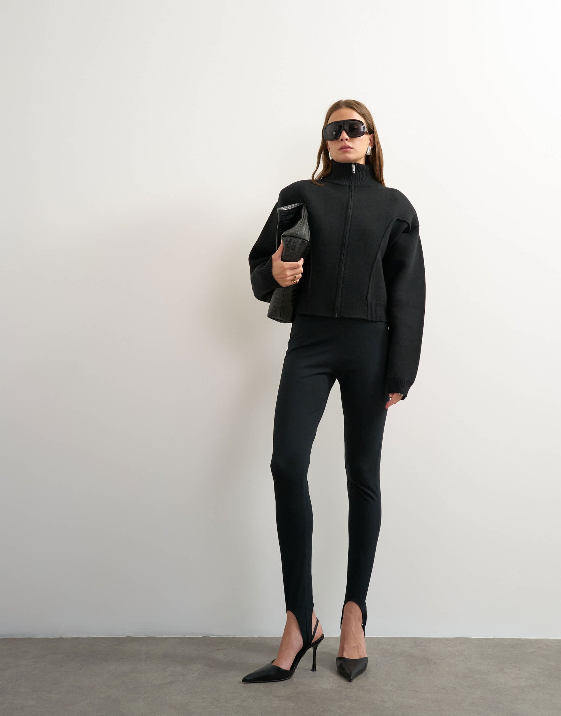 Topshop knitted shoulder padded seam detail jacket in black