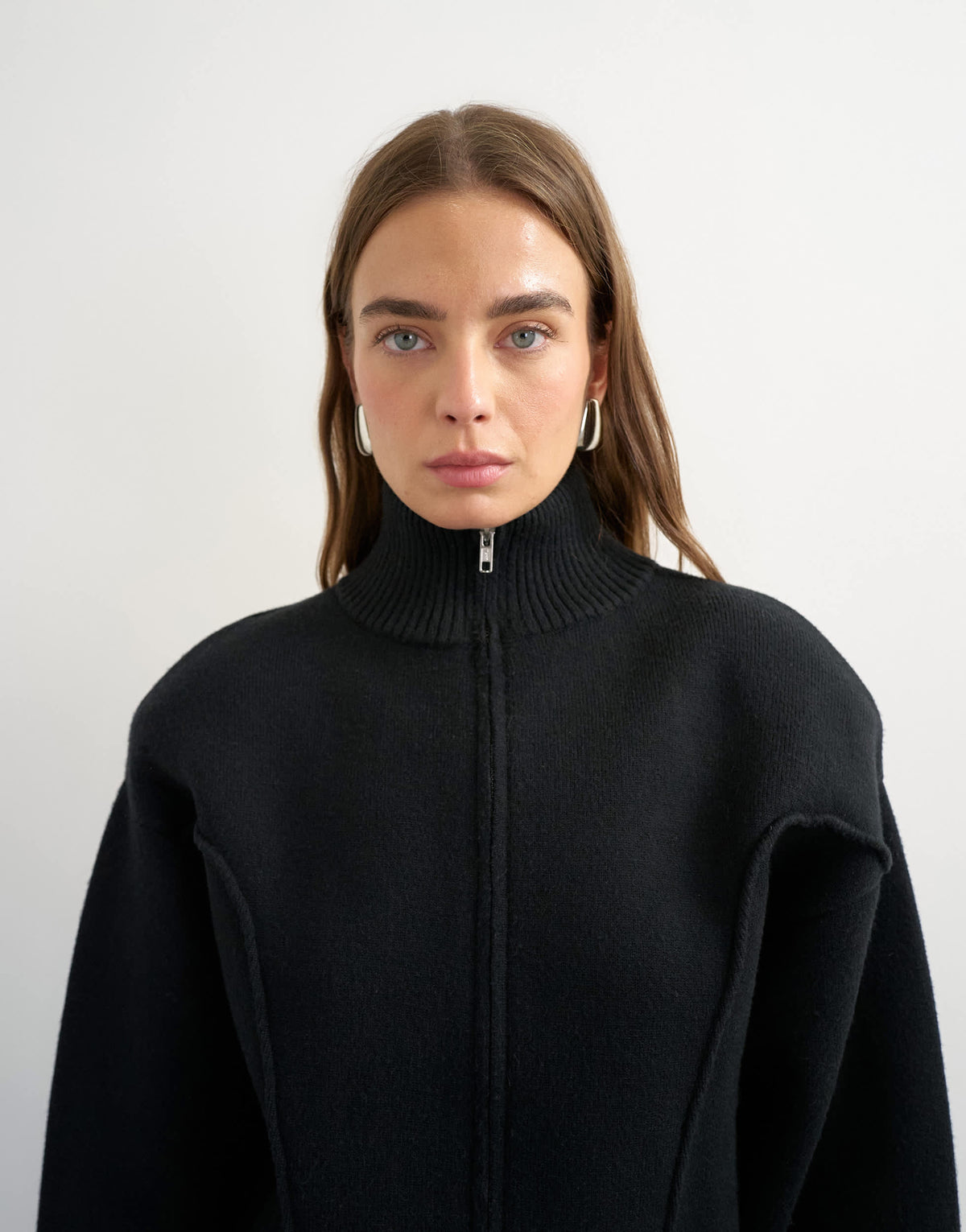 Topshop knitted shoulder padded seam detail jacket in black