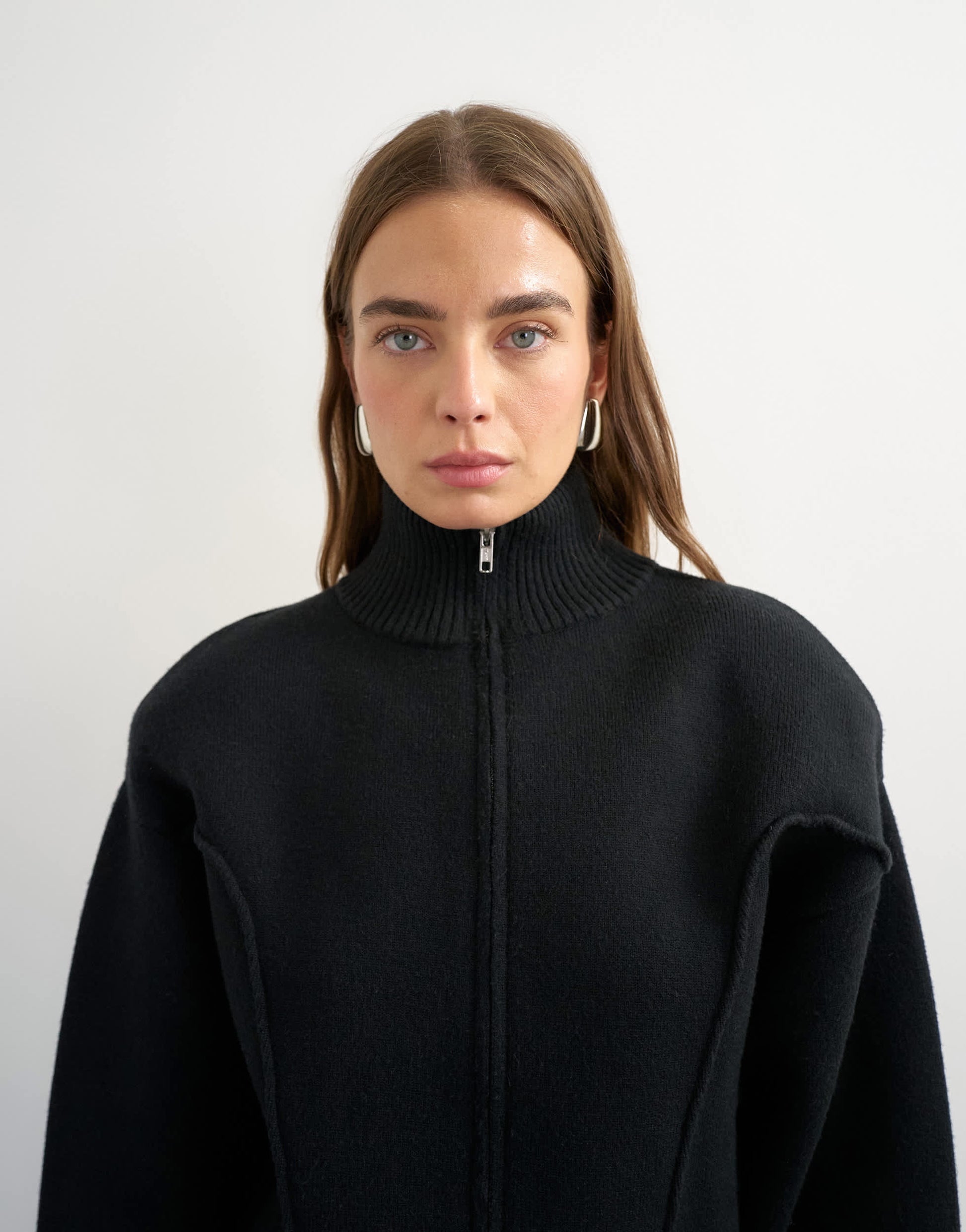 Topshop knitted shoulder padded seam detail jacket in black