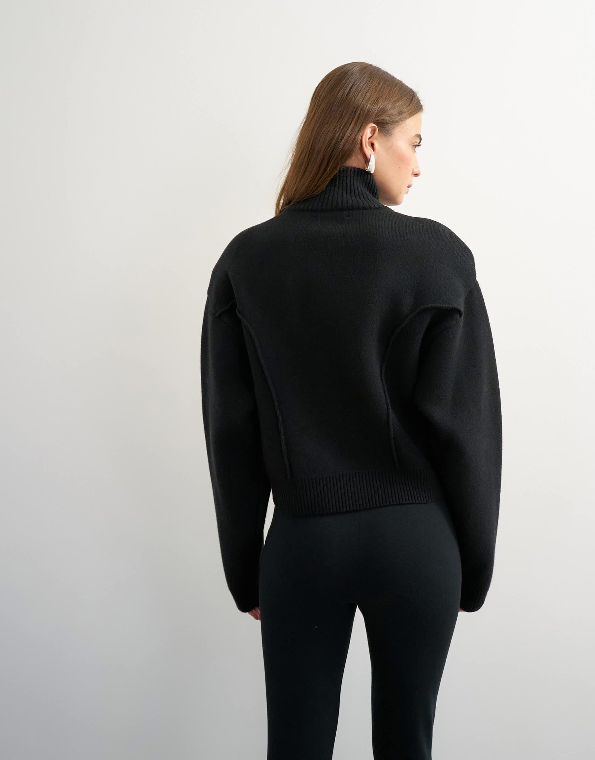Topshop knitted shoulder padded seam detail jacket in black