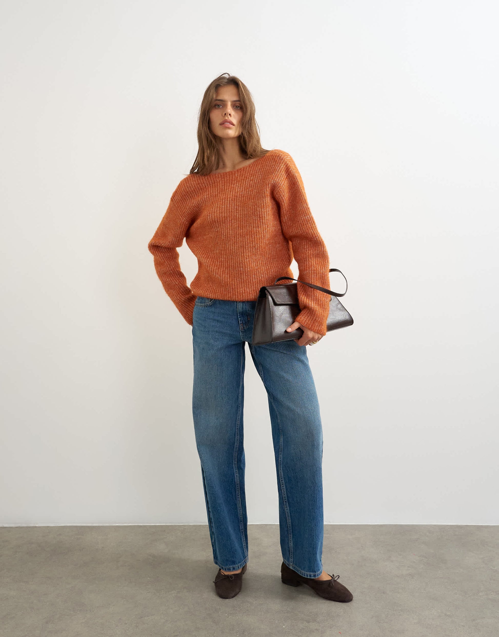 Topshop knitted knot back detail jumper with wool in terracotta