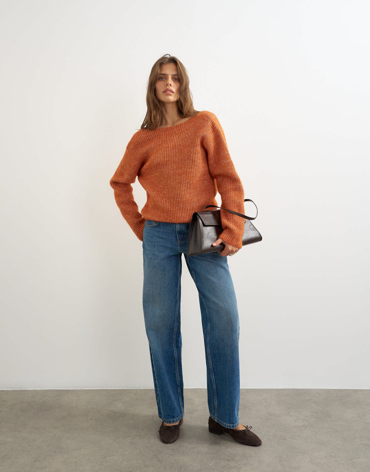 Topshop knitted knot back detail jumper with wool in terracotta