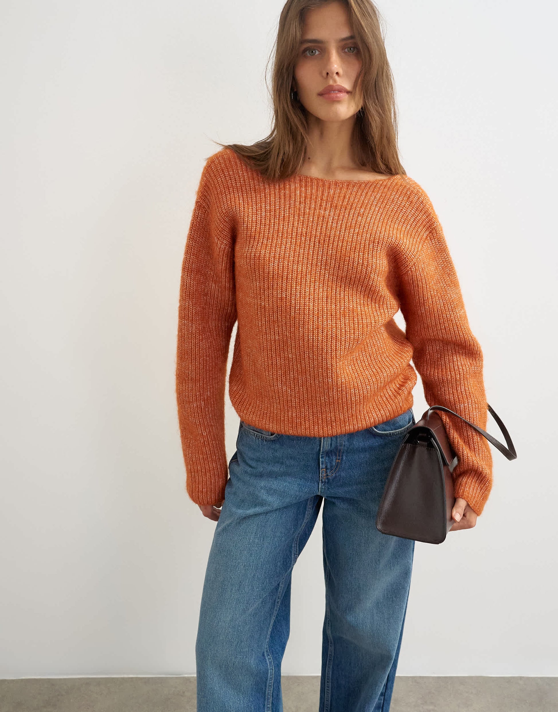 Topshop knitted knot back detail jumper with wool in terracotta