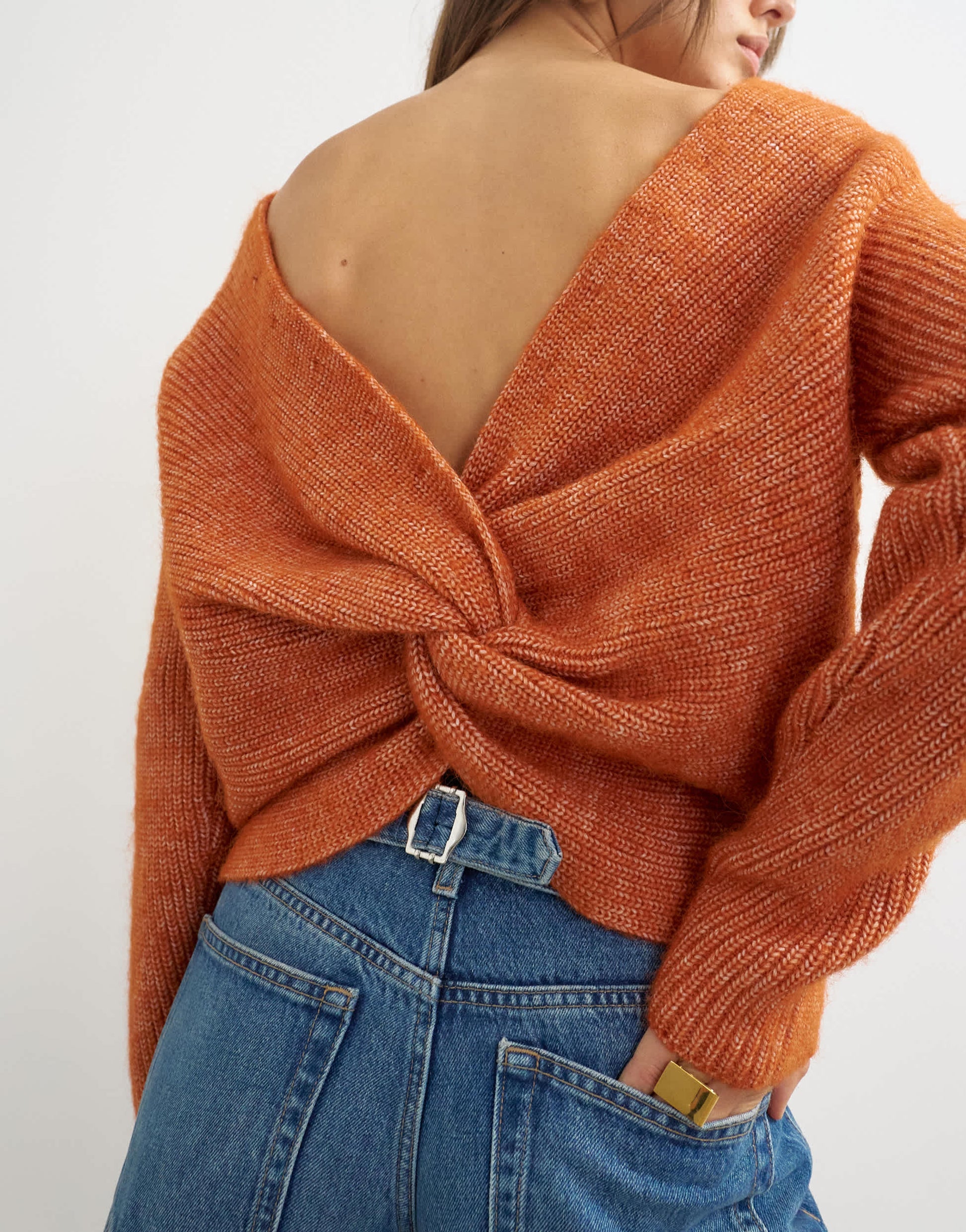 Topshop knitted knot back detail jumper with wool in terracotta