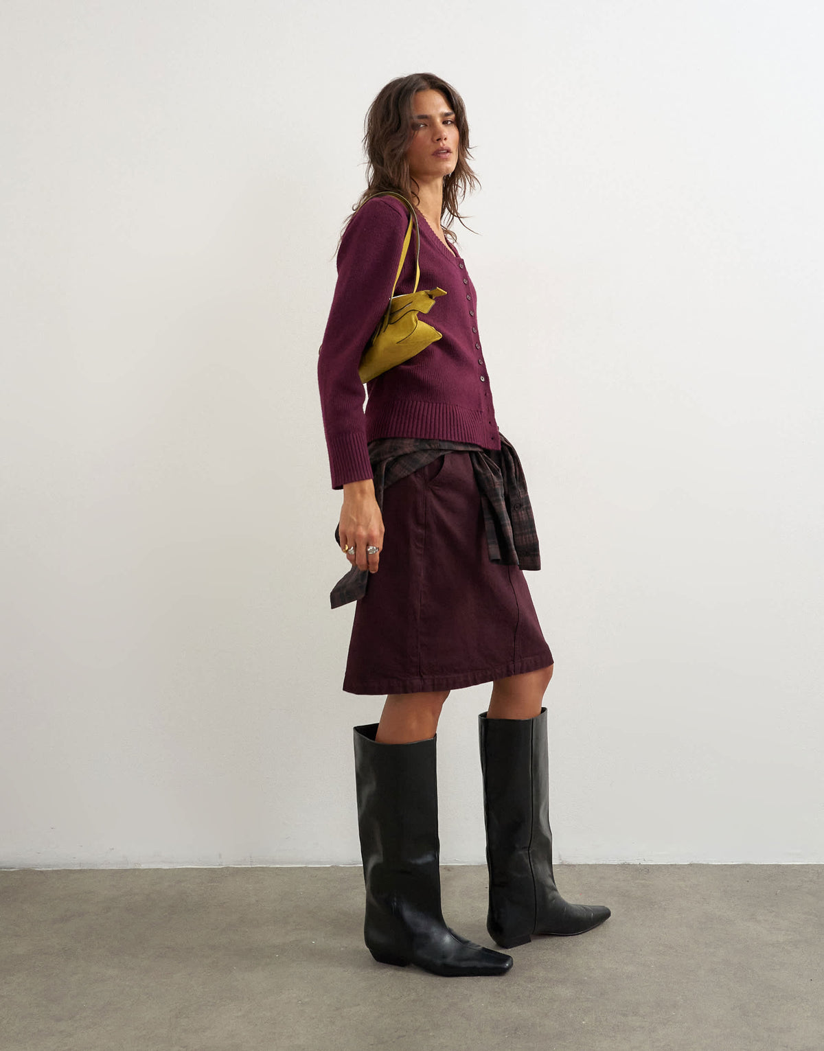 Topshop knitted scoop neck cardigan in mulberry