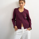 Topshop knitted scoop neck cardigan in mulberry