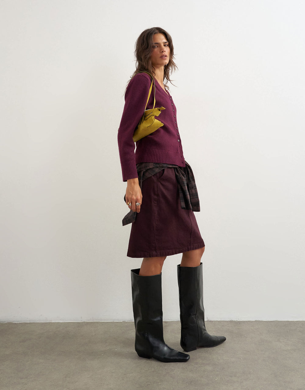 Topshop Strickcardigan mit U-Ausschnitt in Mulberry