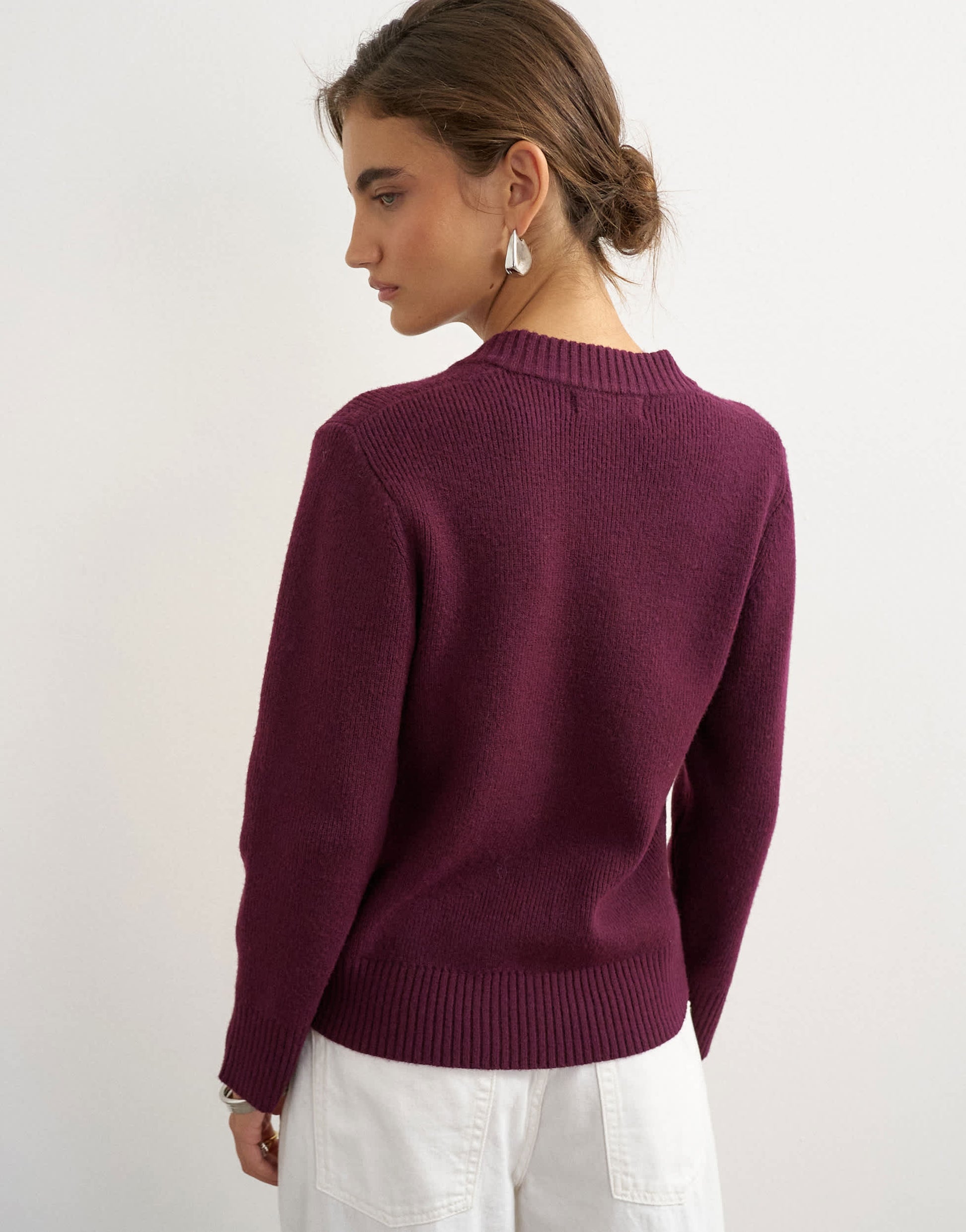Topshop knitted scoop neck cardigan in mulberry