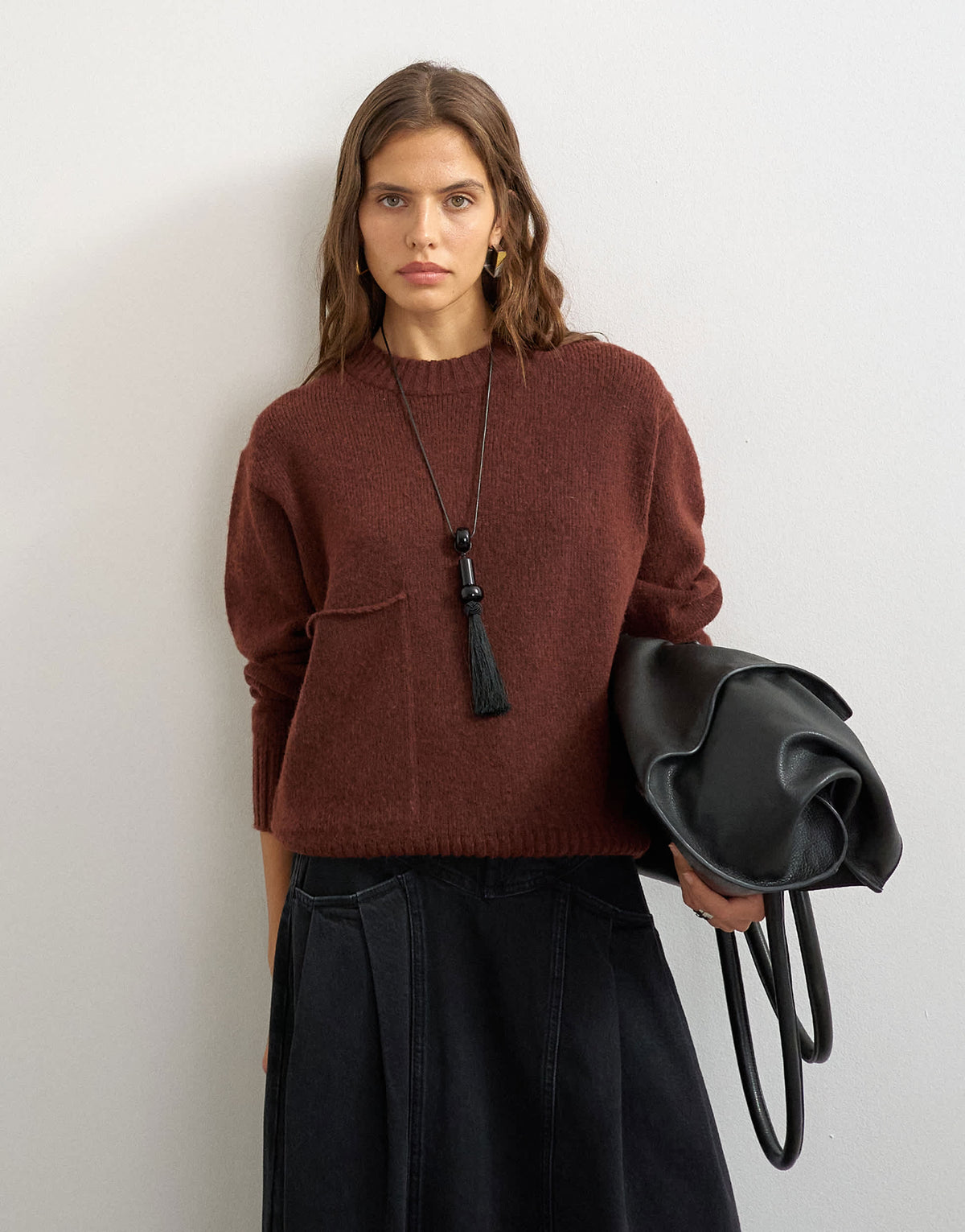 Topshop knitted pocket jumper in cinnamon