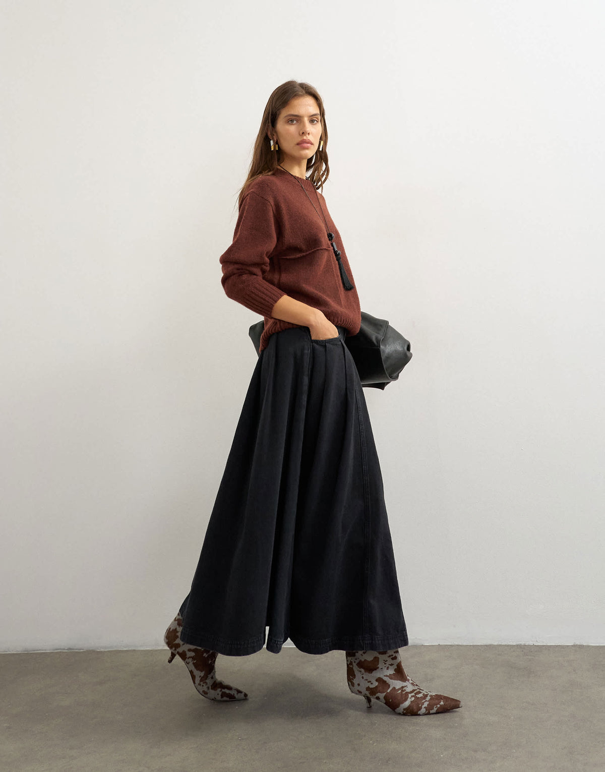 Topshop knitted pocket jumper in cinnamon