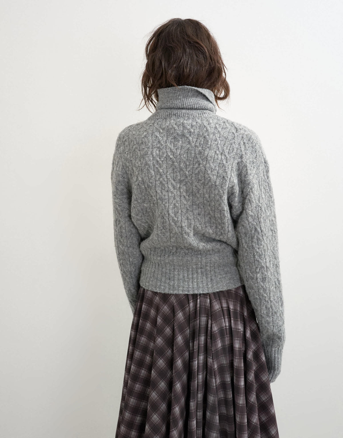 Topshop knitted cable stitch funnel neck jumper in grey