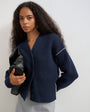 Topshop knitted v neck button front cardigan in midnight