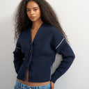 Topshop knitted v neck button front cardigan in midnight