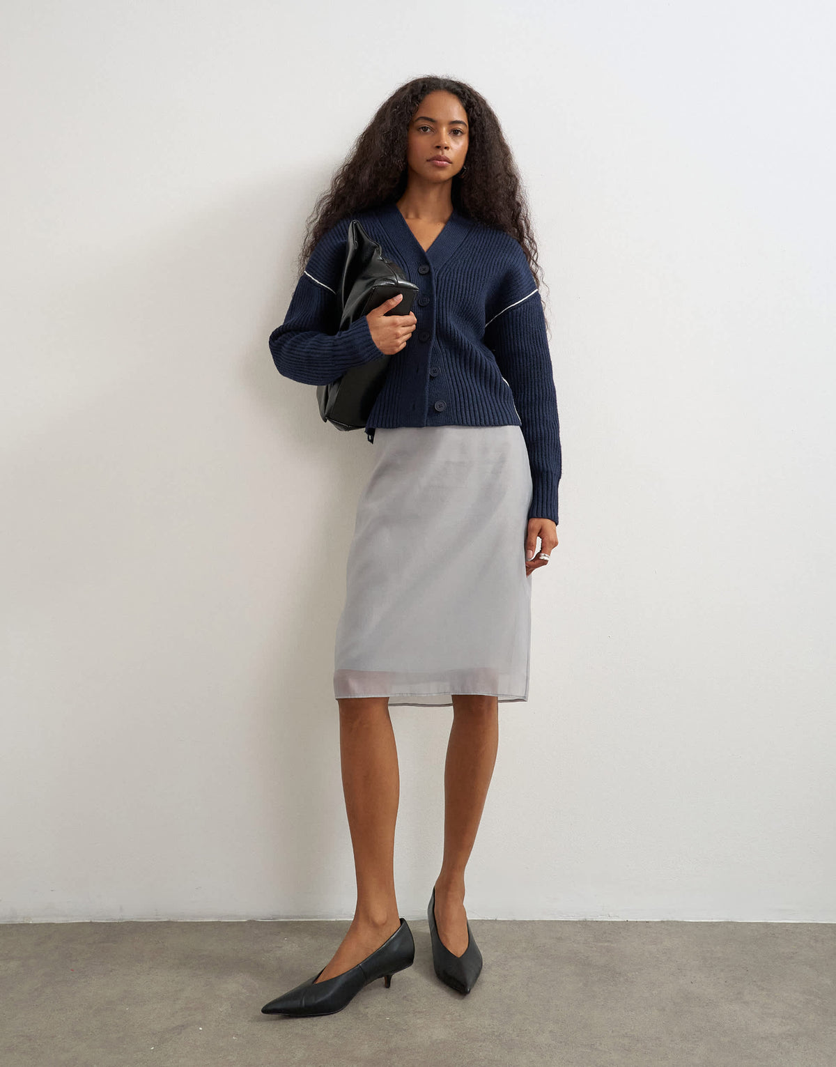 Topshop knitted v neck button front cardigan in midnight