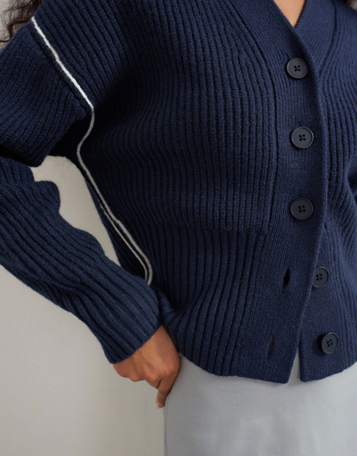 Topshop knitted v neck button front cardigan in midnight
