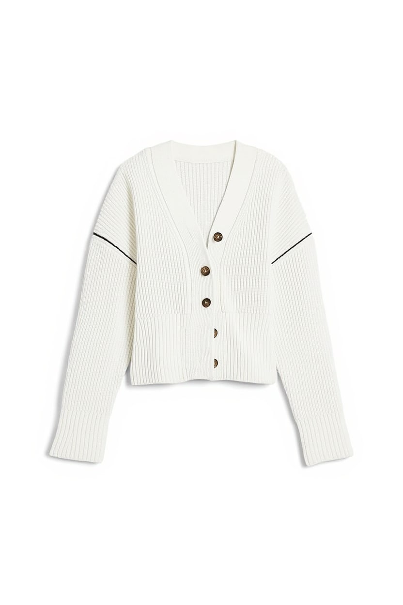 Topshop knitted v neck button front cardigan in ivory