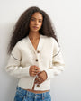 Topshop knitted v neck button front cardigan in ivory
