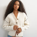 Topshop knitted v neck button front cardigan in ivory