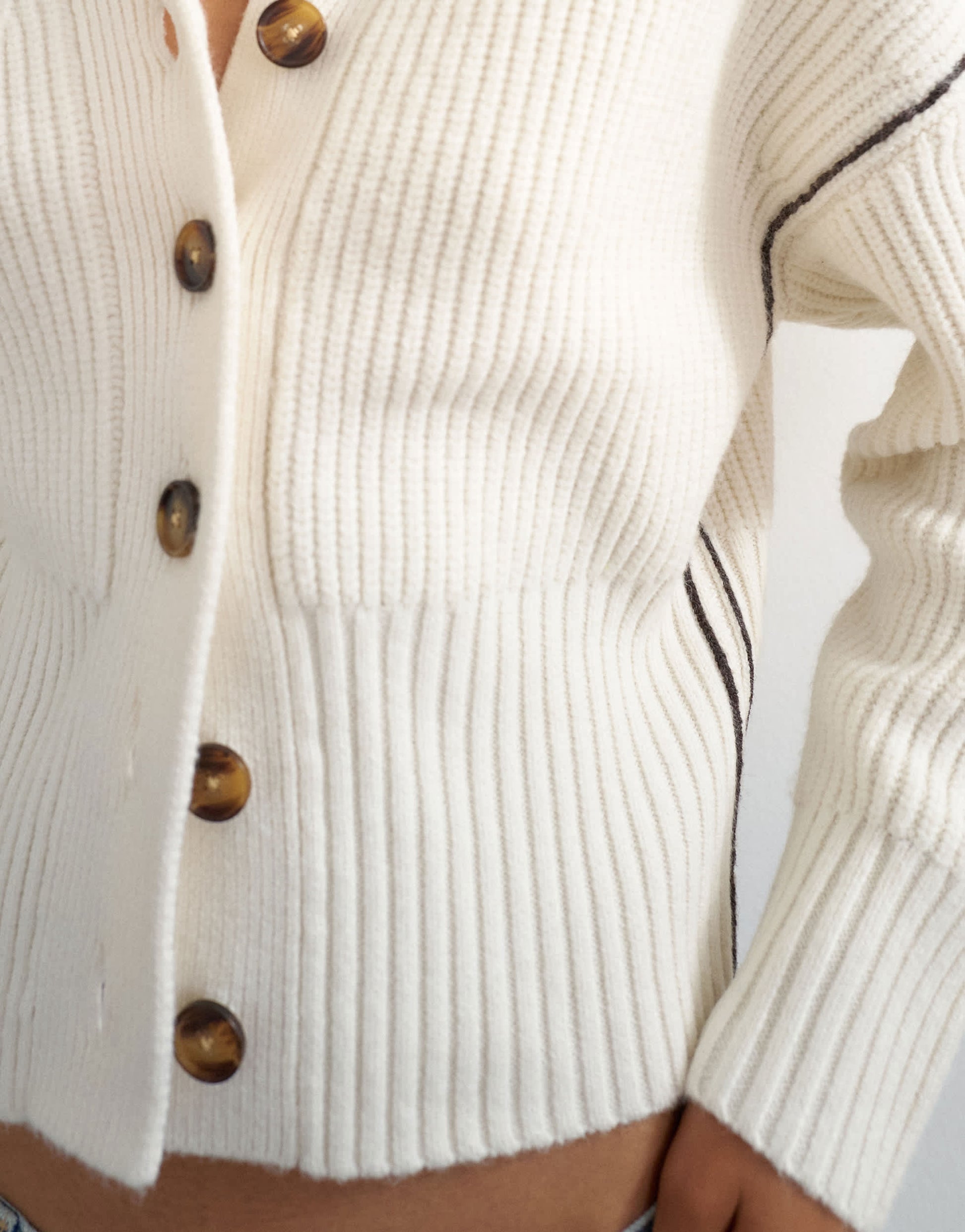 Topshop knitted v neck button front cardigan in ivory