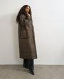 Topshop longline faux leather funnel neck coat in brown