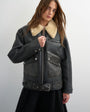 Topshop shearling belted biker jacket in black and cream