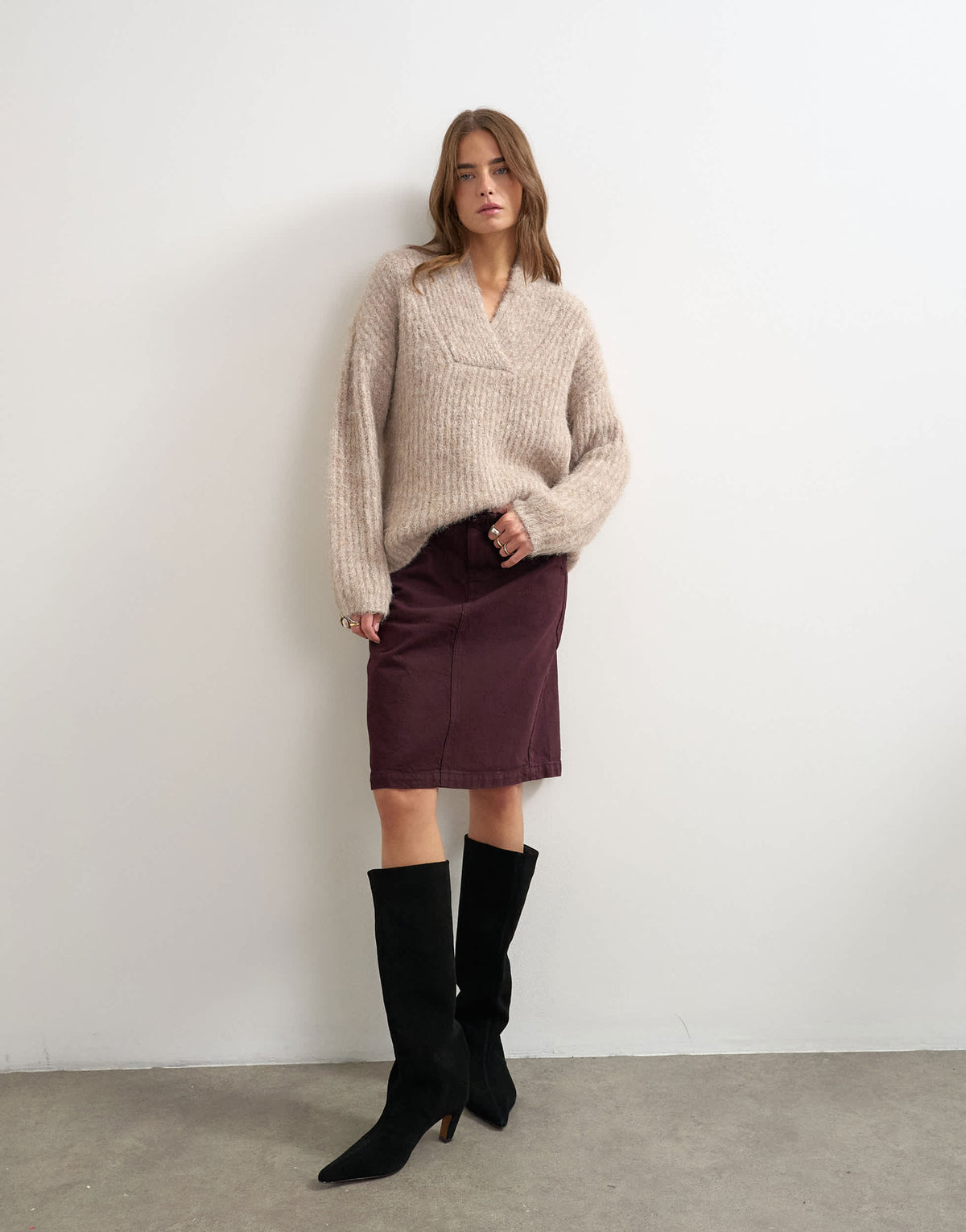 Topshop knitted chunky shawl collar jumper in oat