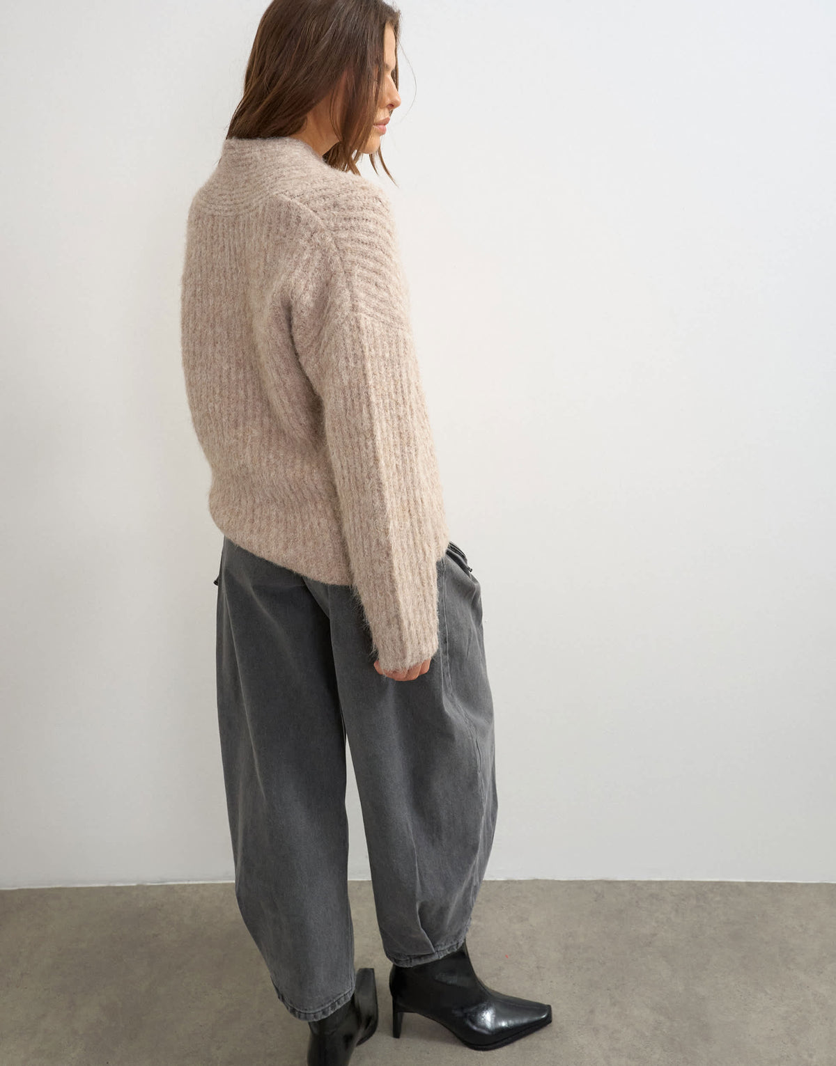Topshop knitted chunky shawl collar jumper in oat