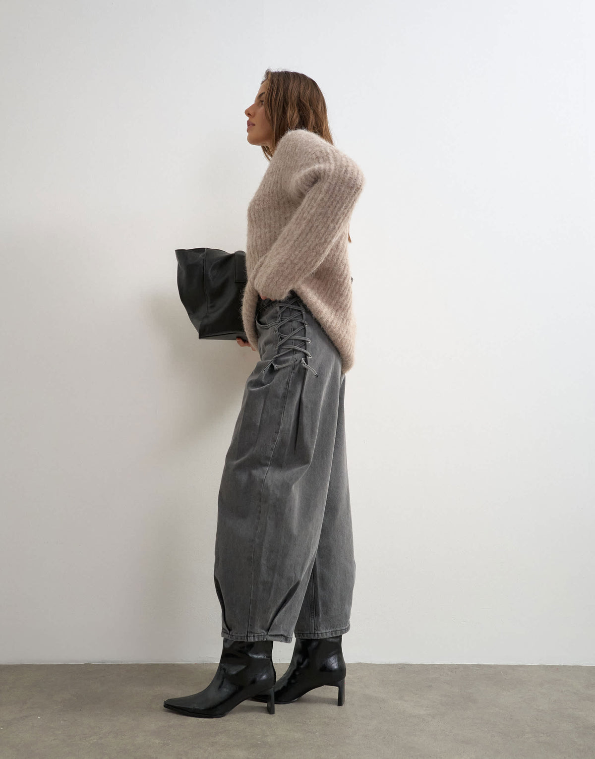 Topshop knitted chunky shawl collar jumper in oat