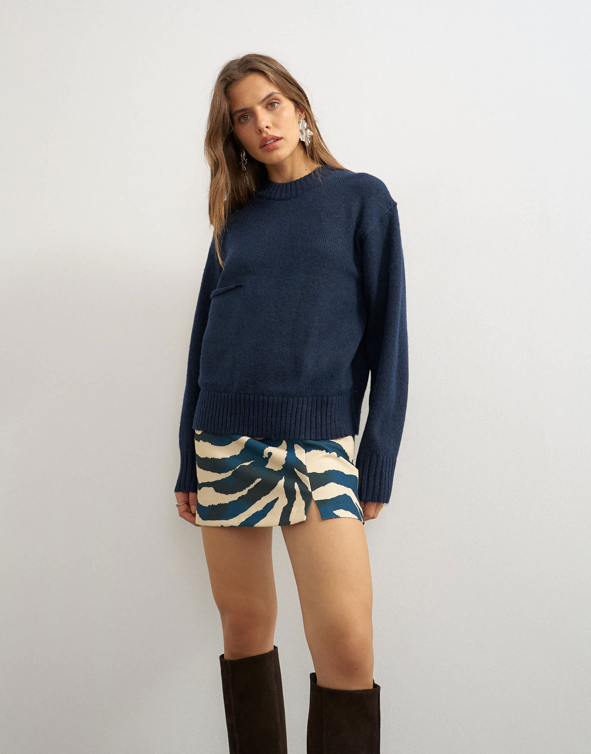 Topshop knitted pocket jumper in midnight