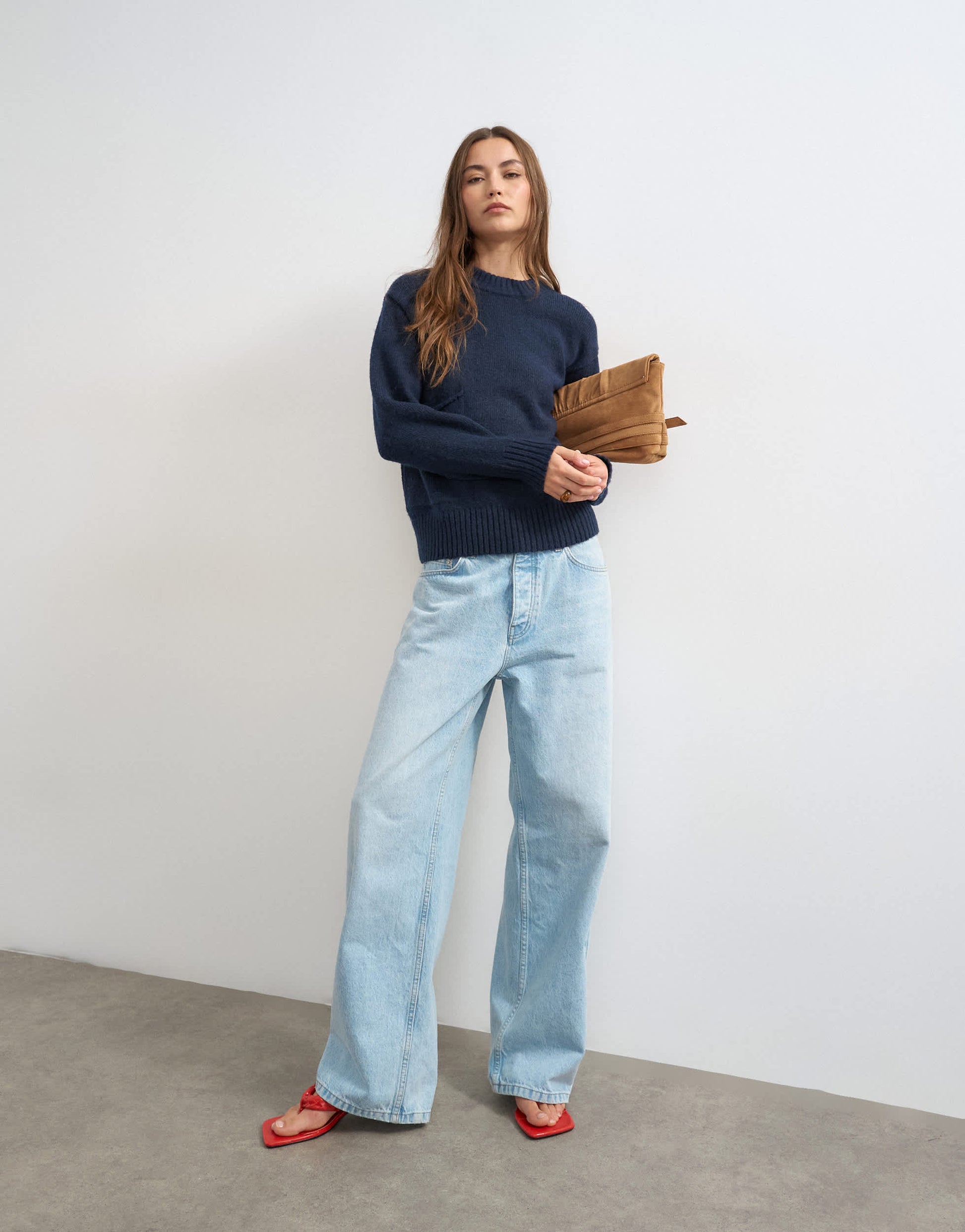 Topshop knitted pocket jumper in midnight