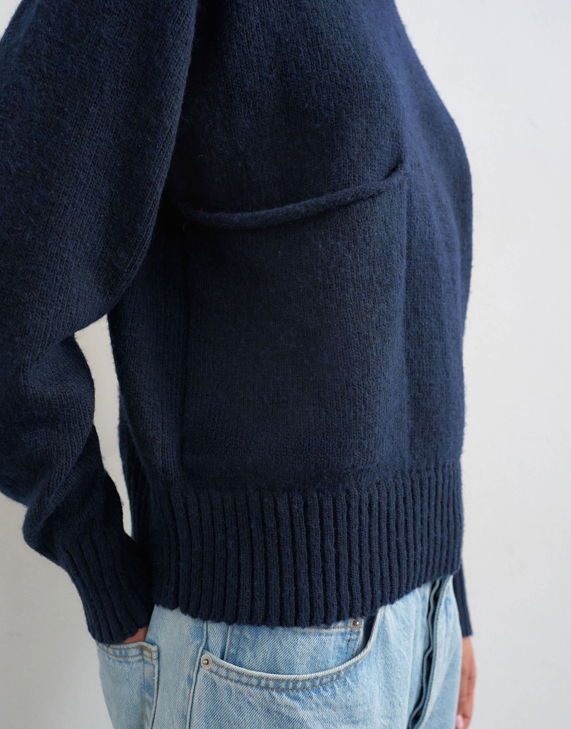 Topshop knitted pocket jumper in midnight