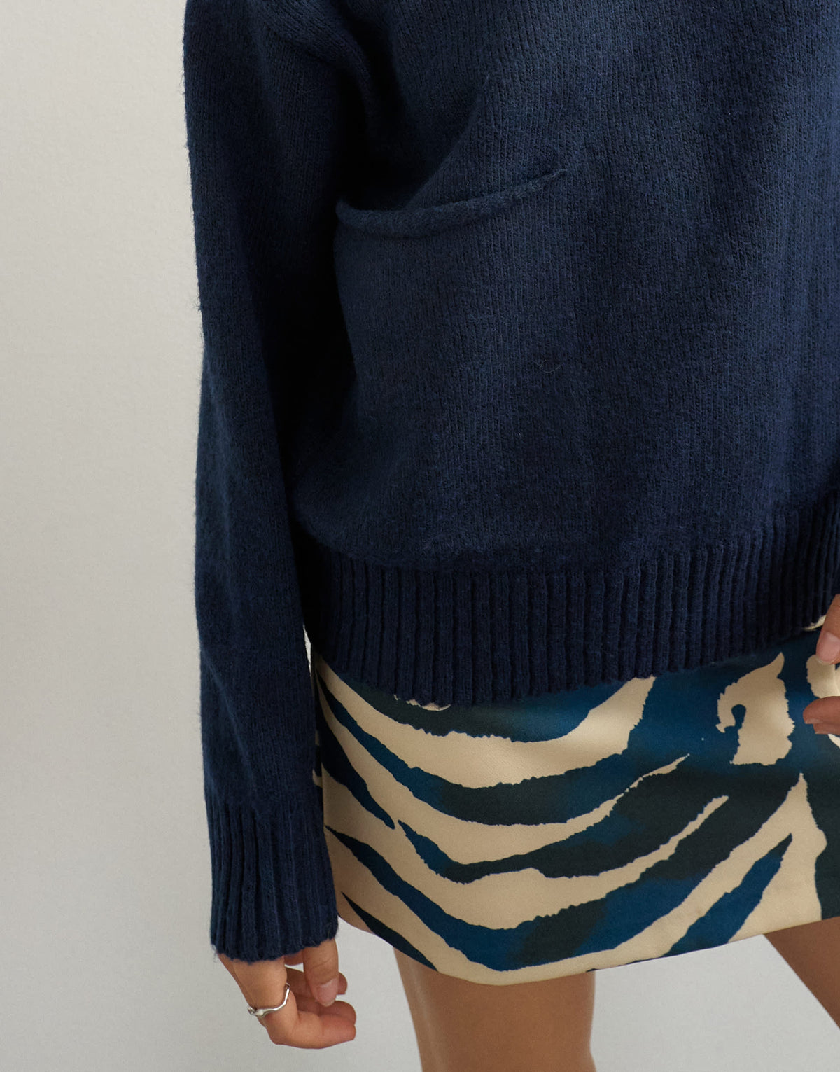 Topshop knitted pocket jumper in midnight