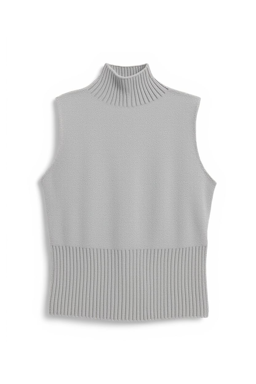 Topshop knitted rounder funnel neck tank in grey