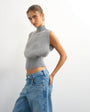 Topshop knitted sculpted sleeveless funnel neck jumper in grey