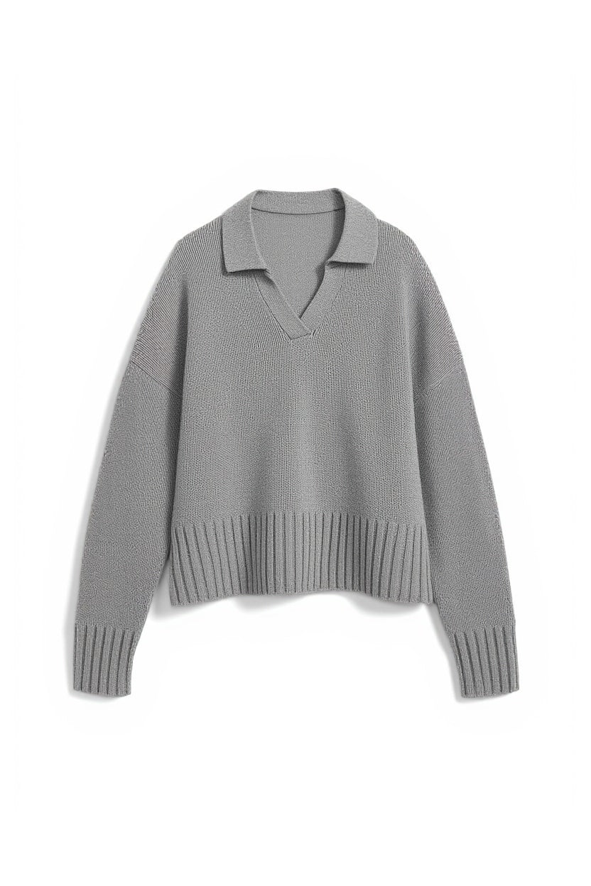 Topshop knitted curved hem collared polo jumper with wool in charcoal